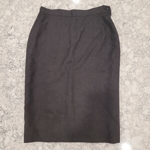 Vintage Linen Blend Pencil Midi Skirt Grey 80s Size 12 Fits 8
